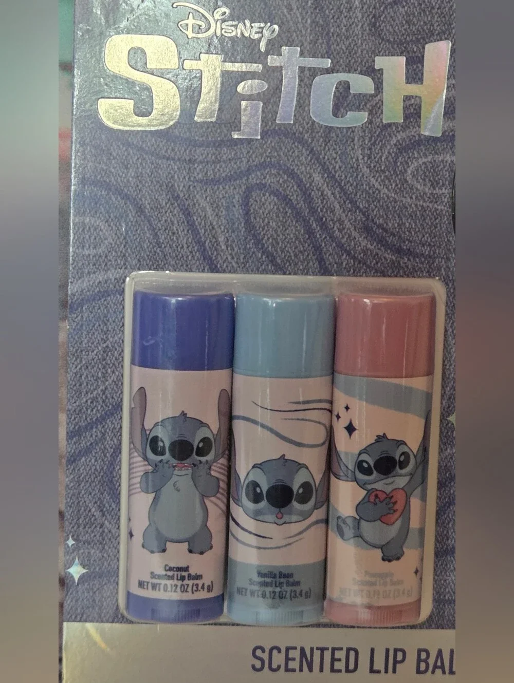 Disney Stitch Scented Lip Balm Trio & Keychain NIP